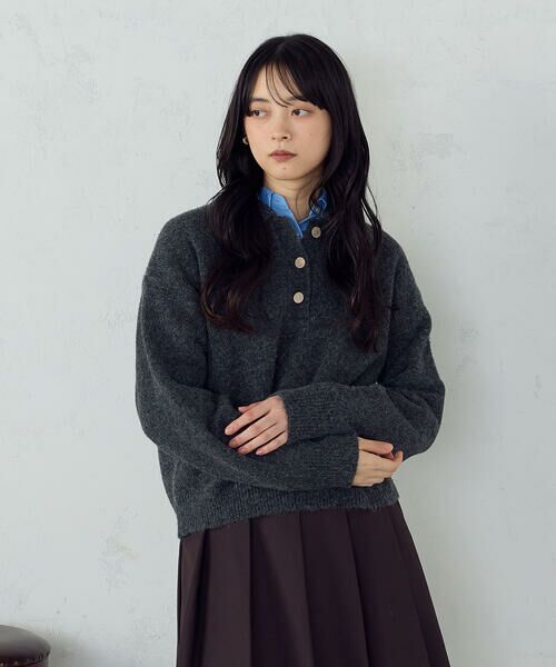 COMME CA ISM / コムサイズム ニット・セーター | メタルボタン ポロニット(チャコール)