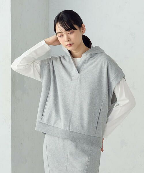 COMME CA ISM / コムサイズム カットソー | 【セットアイテム】 裏毛フーディベスト+ロンT / セットアップ対応（グレー）