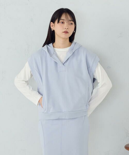 COMME CA ISM / コムサイズム カットソー | 【セットアイテム】 裏毛フーディベスト+ロンT / セットアップ対応（サックス）
