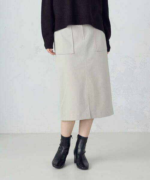 COMME CA ISM / コムサイズム ミニ・ひざ丈スカート | フラノ調ジャージータイトスカート(ライトグレー)