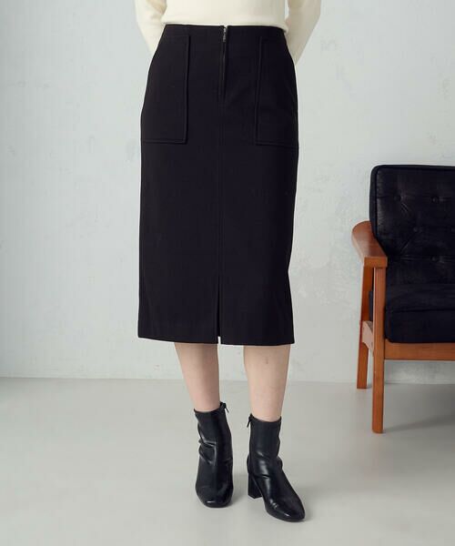 COMME CA ISM / コムサイズム ミニ・ひざ丈スカート | フラノ調ジャージータイトスカート(ブラック)