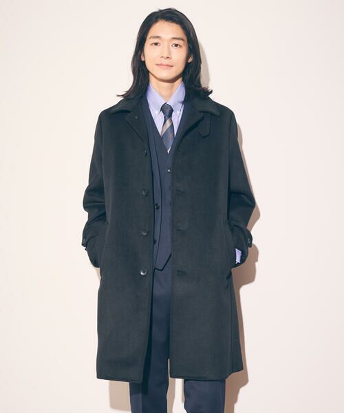 COMME CA ISM/コムサイズム ハイブリッド ウールビーバー ステンカラーコート ブラック M