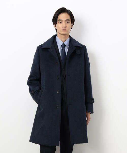 COMME CA ISM/コムサイズム ハイブリッド ウールビーバー ステンカラーコート ネイビー XL