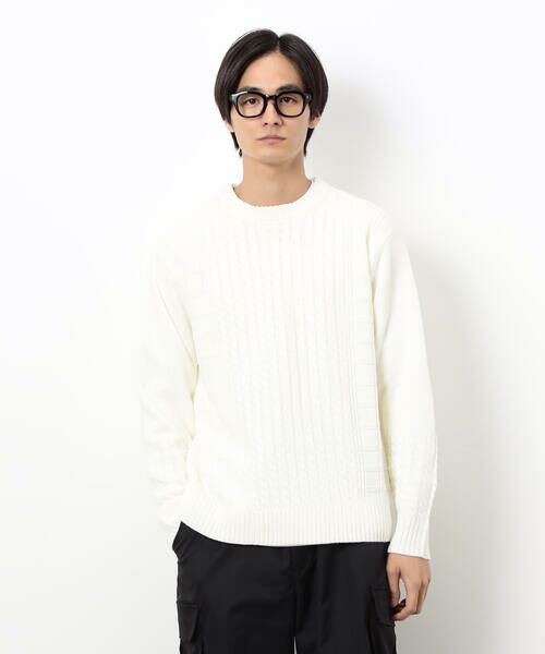 COMME CA ISM / コムサイズム ニット・セーター | ケーブルブロッキングニット(ホワイト)
