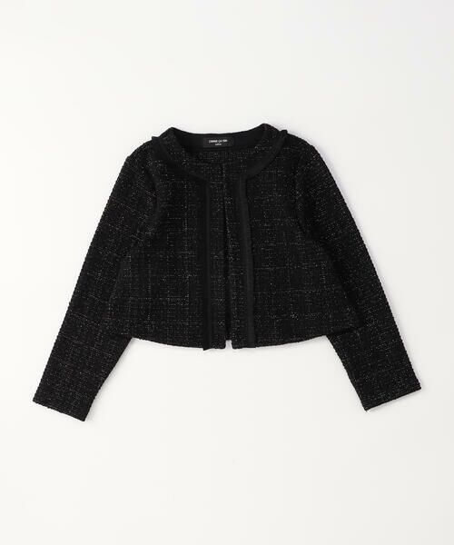 COMME CA ISM / コムサイズム カーディガン・ボレロ | 【オンライン限定カラー:ネイビー】ラメ混 ツイード調 ジャージー ボレロ(110-130cm)(ブラック)