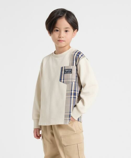 COMME CA ISM / コムサイズム スウェット | チェック 切り替え トレーナー(ベージュ系)