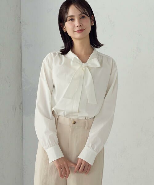 COMME CA ISM / コムサイズム シャツ・ブラウス | ポリエステルコットンブロード ボウタイブラウス(オフホワイト)