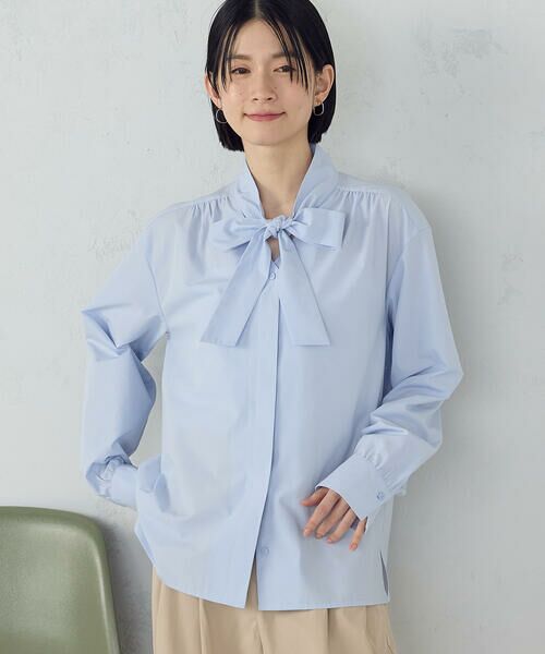 COMME CA ISM / コムサイズム シャツ・ブラウス | ポリエステルコットンブロード ボウタイブラウス(サックス)
