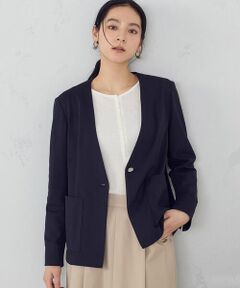 COMME CA ISM / コムサイズム ノーカラージャケット | 鹿の子シングル ブレストカラーレスジャケット