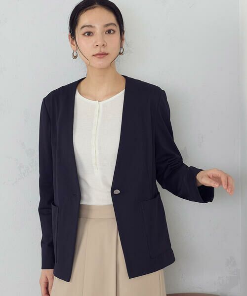 COMME CA ISM / コムサイズム ノーカラージャケット | 鹿の子シングル ブレストカラーレスジャケット | 詳細4