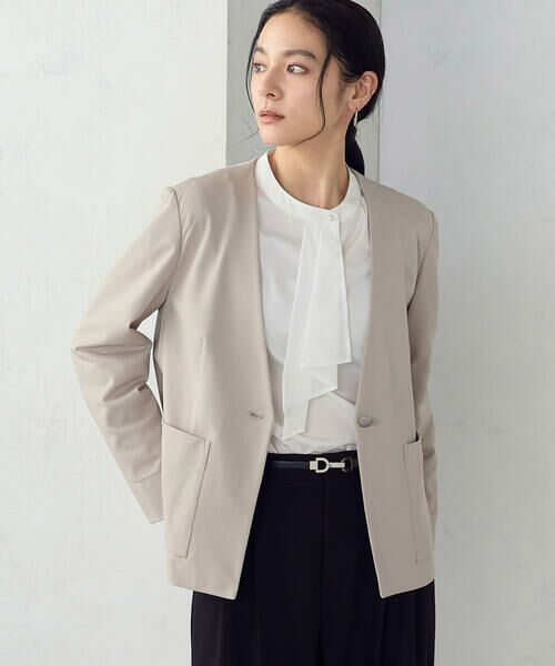 COMME CA ISM / コムサイズム ノーカラージャケット | 鹿の子シングル ブレストカラーレスジャケット | 詳細9