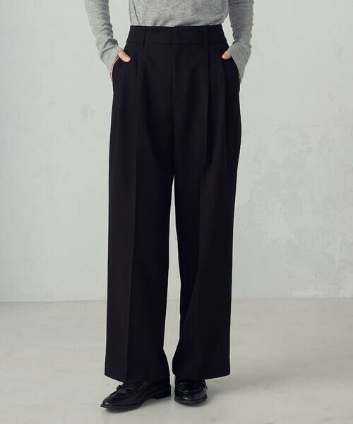 COMME CA ISM / コムサイズム その他パンツ | ストレッチツイル 2タックワイドパンツ / セットアップ対応（ブラック）