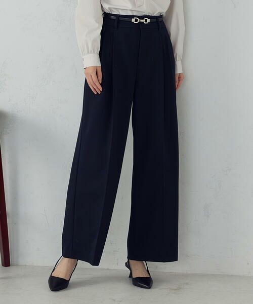 COMME CA ISM / コムサイズム その他パンツ | ストレッチツイル 2タックワイドパンツ / セットアップ対応（ネイビー）