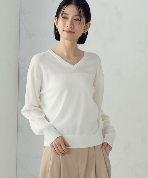 COMME CA ISM / コムサイズム ニット・セーター | 【UVカット・ウォッシャブル】ベーシック 2WAYネックニット（アイボリー）