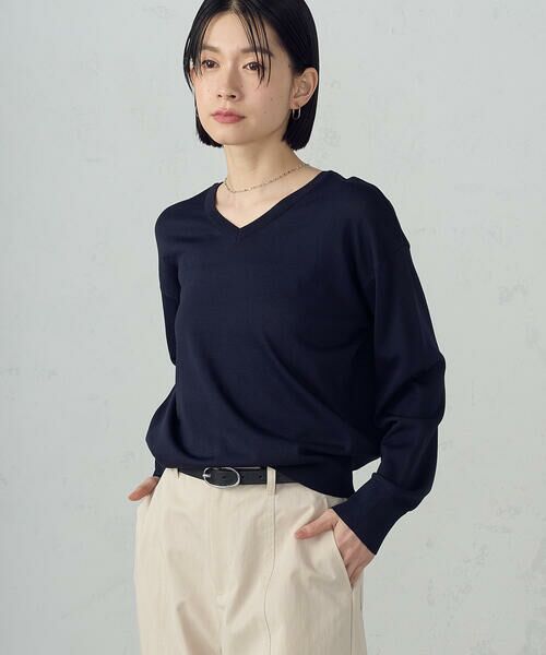 COMME CA ISM / コムサイズム ニット・セーター | 【UVカット・ウォッシャブル】ベーシック 2WAYネックニット（ネイビー）