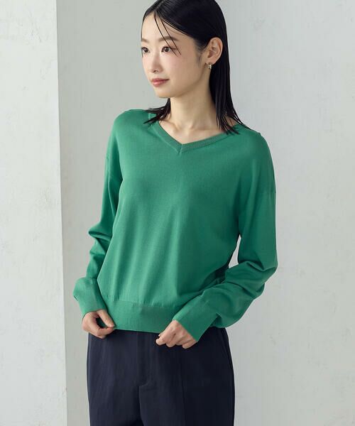 COMME CA ISM / コムサイズム ニット・セーター | 【UVカット・ウォッシャブル】ベーシック 2WAYネックニット（グリーン）