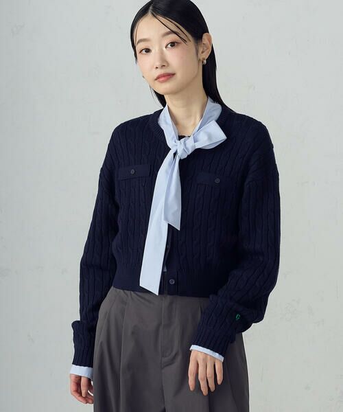 COMME CA ISM / コムサイズム カーディガン・ボレロ | ケーブルクルーネックカーディガン（ネイビー）