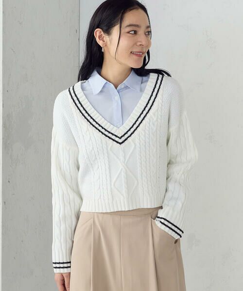 COMME CA ISM / コムサイズム ニット・セーター | チルデン 深Ｖネックニット（オフホワイト）