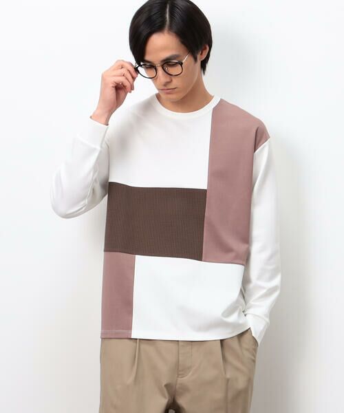 COMME CA ISM / コムサイズム Tシャツ | ストレッチポンチ×ワッフル ブロッキング 長袖Ｔシャツ | 詳細3