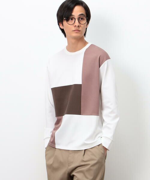 COMME CA ISM / コムサイズム Tシャツ | ストレッチポンチ×ワッフル ブロッキング 長袖Ｔシャツ | 詳細4