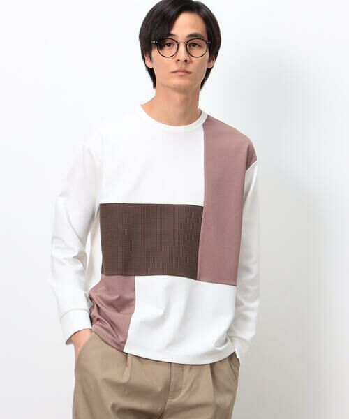 COMME CA ISM / コムサイズム Tシャツ | ストレッチポンチ×ワッフル ブロッキング 長袖Ｔシャツ | 詳細5