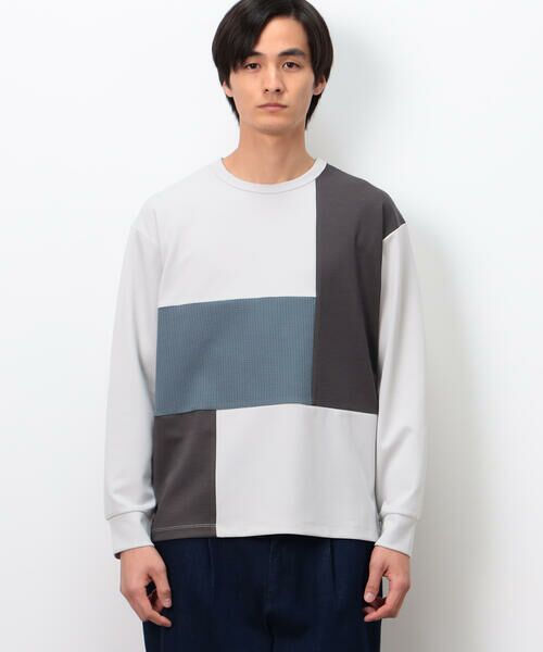 COMME CA ISM / コムサイズム Tシャツ | ストレッチポンチ×ワッフル ブロッキング 長袖Ｔシャツ | 詳細10