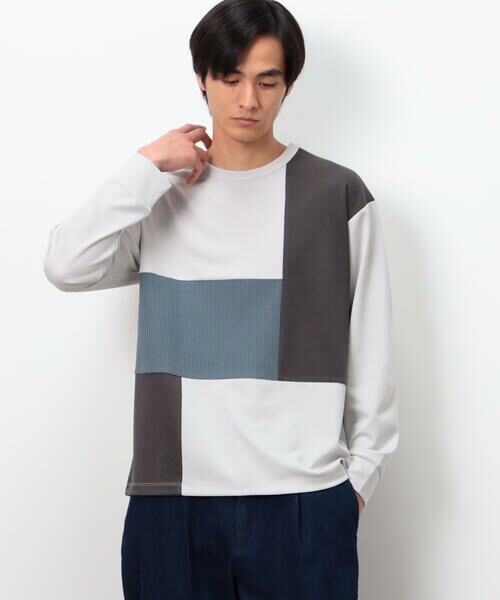 COMME CA ISM / コムサイズム Tシャツ | ストレッチポンチ×ワッフル ブロッキング 長袖Ｔシャツ | 詳細9