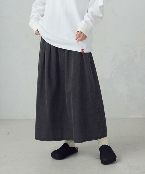 COMME CA ISM / コムサイズム デニムスカート | デニムタックフレアスカート / セットアップ対応（グレー）