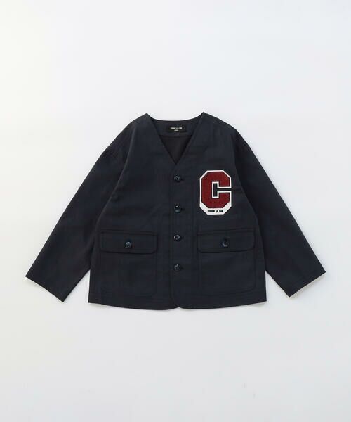 COMME CA ISM / コムサイズム ブルゾン | ワッペン付き ノーカラージャケット(ネイビー)