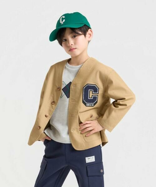 COMME CA ISM / コムサイズム ブルゾン | ワッペン付き ノーカラージャケット(ベージュ)