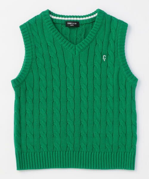 COMME CA ISM / コムサイズム ベスト | ケーブル編み ニットベスト（グリーン）