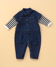 COMME CA ISM / コムサイズム ロンパース | デニムライクストレッチ つなぎ風フェイクレイヤード ツーウェイオール