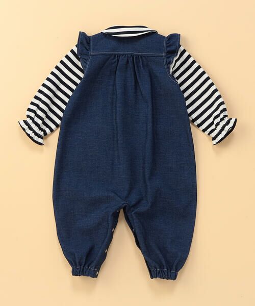 COMME CA ISM / コムサイズム ロンパース | デニムライクストレッチ 肩フリル フェイクレイヤードツーウェイオール | 詳細1