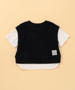 COMME CA ISM / コムサイズム Tシャツ | ケーブルジャカード フェイクレイヤード 半袖Tシャツ (ベビーサイズ)