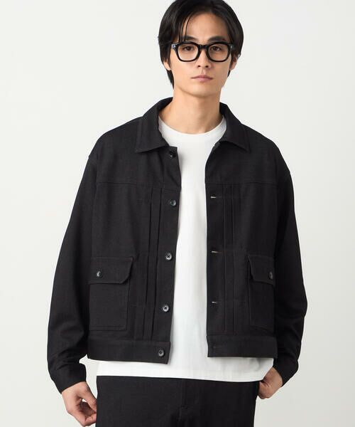 COMME CA ISM / コムサイズム ブルゾン | ガムストレッチ デニムライクジャージー Gジャンタイプブルゾン(ブラック)
