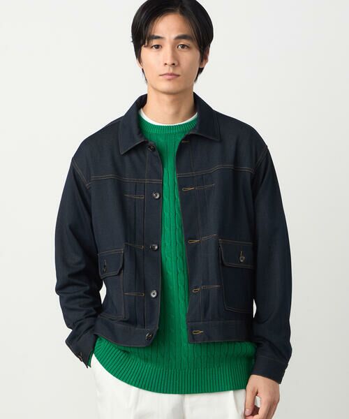 COMME CA ISM / コムサイズム ブルゾン | ガムストレッチ デニムライクジャージー Gジャンタイプブルゾン(ネイビー)