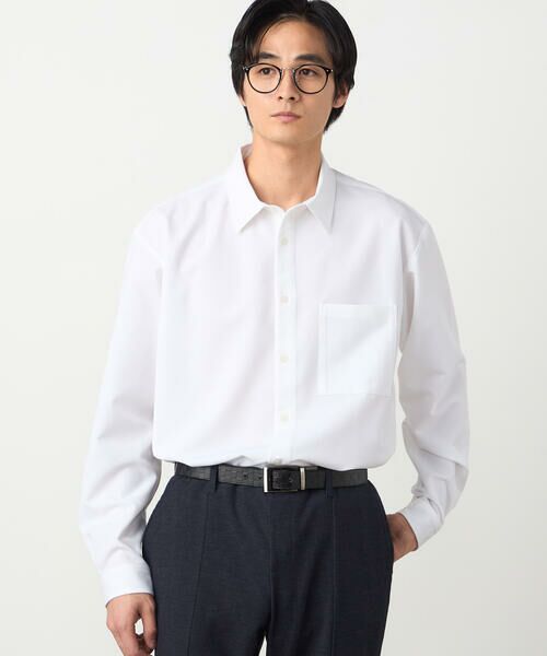 COMME CA ISM / コムサイズム シャツ・ブラウス | ウールライクストレッチツイル ショートポイントカラーシャツ(ホワイト)