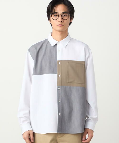 COMME CA ISM / コムサイズム シャツ・ブラウス | ウールライク ストレッチツイル ブロッキングシャツ | 詳細3