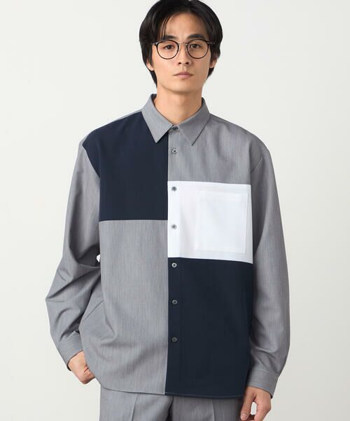 COMME CA ISM / コムサイズム シャツ・ブラウス | ウールライク ストレッチツイル ブロッキングシャツ | 詳細15