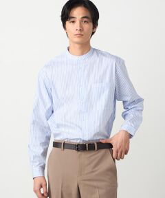 COMME CA ISM / コムサイズム シャツ・ブラウス | 綿 ナイロン ストレッチ ストライプ バンドカラーシャツ