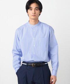 COMME CA ISM / コムサイズム シャツ・ブラウス | 綿 ナイロン ストレッチ ストライプ バンドカラーシャツ