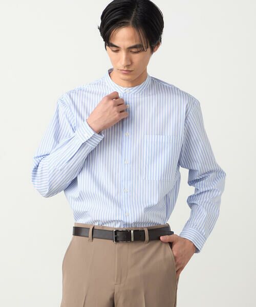 COMME CA ISM / コムサイズム シャツ・ブラウス | 綿 ナイロン ストレッチ ストライプ バンドカラーシャツ | 詳細2