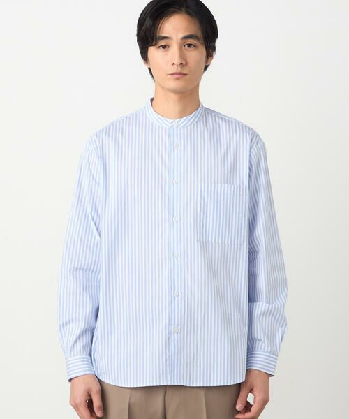 COMME CA ISM / コムサイズム シャツ・ブラウス | 綿 ナイロン ストレッチ ストライプ バンドカラーシャツ | 詳細3
