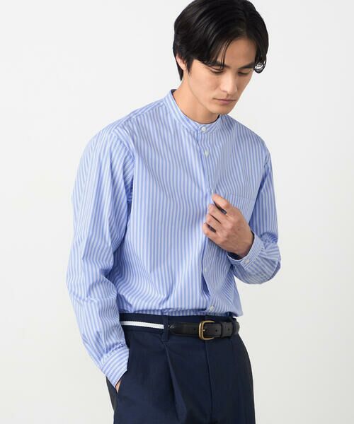 COMME CA ISM / コムサイズム シャツ・ブラウス | 綿 ナイロン ストレッチ ストライプ バンドカラーシャツ | 詳細14