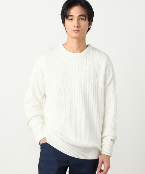 COMME CA ISM / コムサイズム ニット・セーター | ケーブル柄 クルーネックプルオーバー（オフホワイト）
