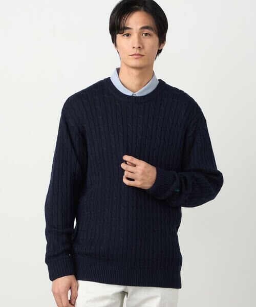 COMME CA ISM / コムサイズム ニット・セーター | ケーブル柄 クルーネックプルオーバー（ネイビー）