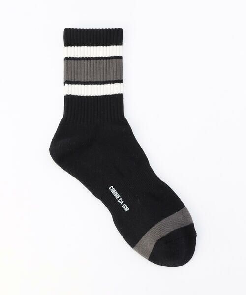 COMME CA ISM / コムサイズム ソックス | 裏パイル ラインボーダー柄 ソックス（ブラック）