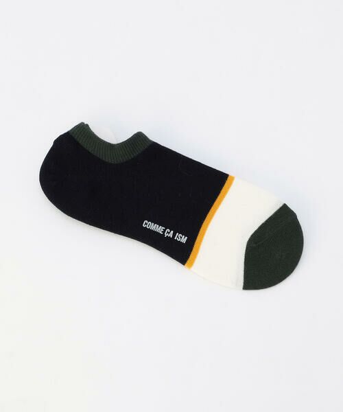 COMME CA ISM / コムサイズム ソックス | パネルボーダー柄 アンクル ソックス（ネイビー）