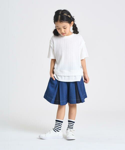 COMME CA ISM / コムサイズム Tシャツ | ケーブルジャカード フェイクレイヤード 半袖Tシャツ | 詳細1