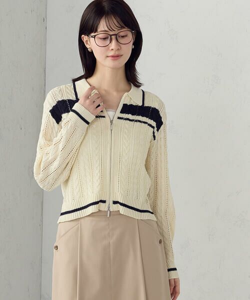 COMME CA ISM / コムサイズム カーディガン・ボレロ | 【ウォッシャブル】配色ライン 襟つきジップカーディガン | 詳細3